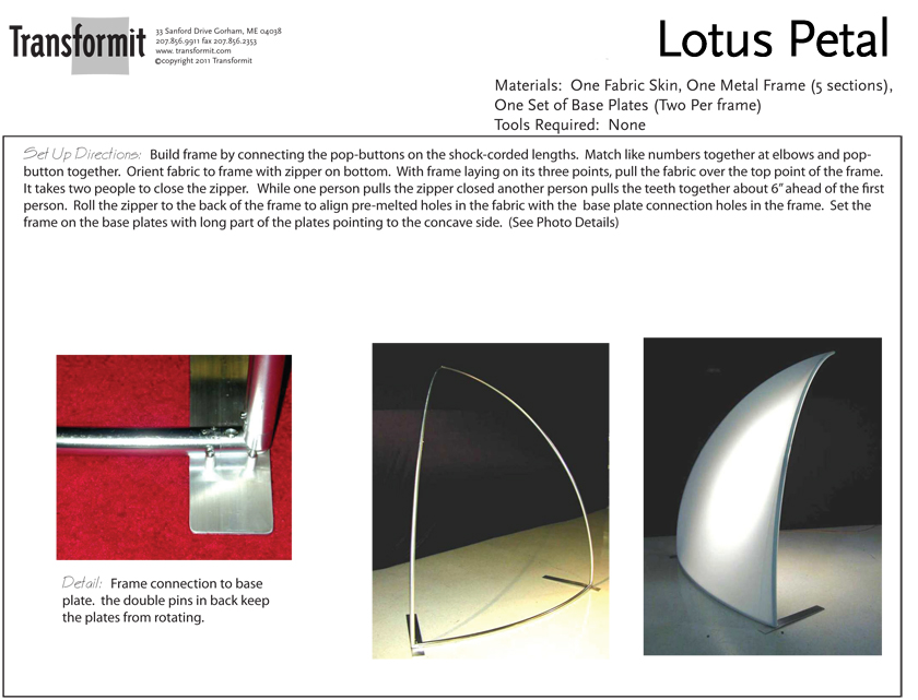 Lotus petal Freestanding Directions 840
