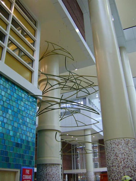 Installation above the check-in desk at Riley Children's Hospital, Indianapolis, IN. Fabric structure, custom, architecture, healthcare. Client: Performance Contracting.