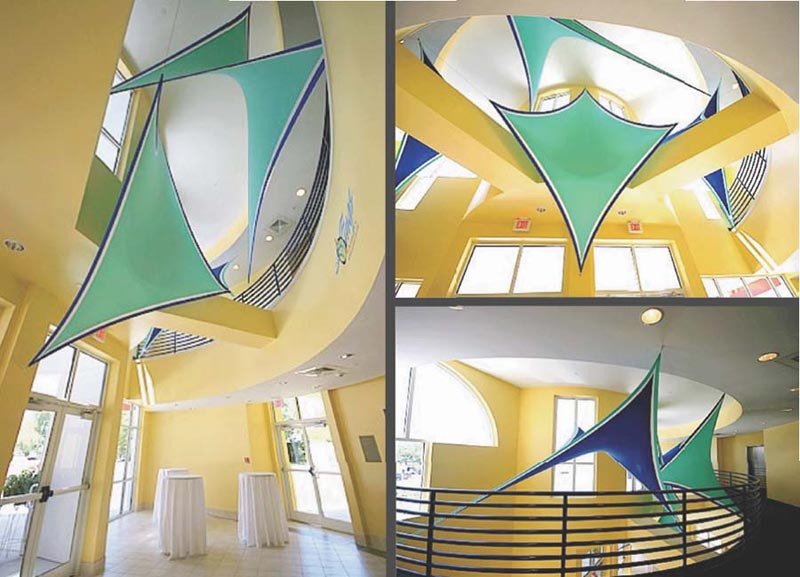 Fabric structures, custom, public spaces, wings, Client: Lynn Meadows Discovery Center.