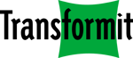 Transformit logo, black type, green flag